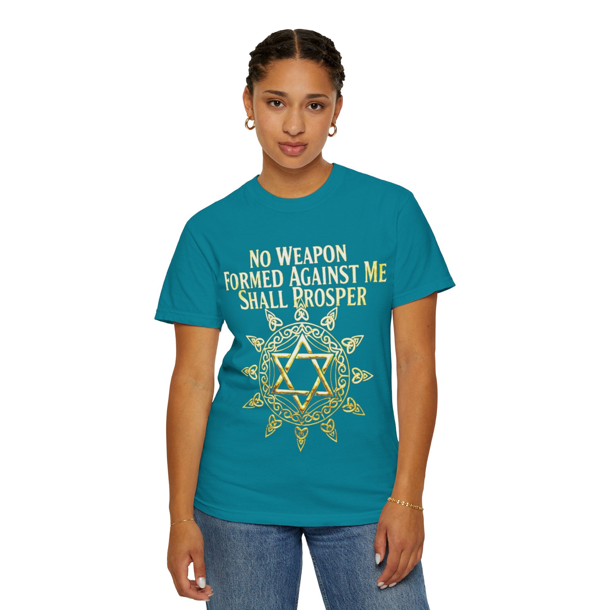 Spiritual Star of David T-Shirt — "No Weapon Formed Against Me Shall Prosper" Inspirational Tee