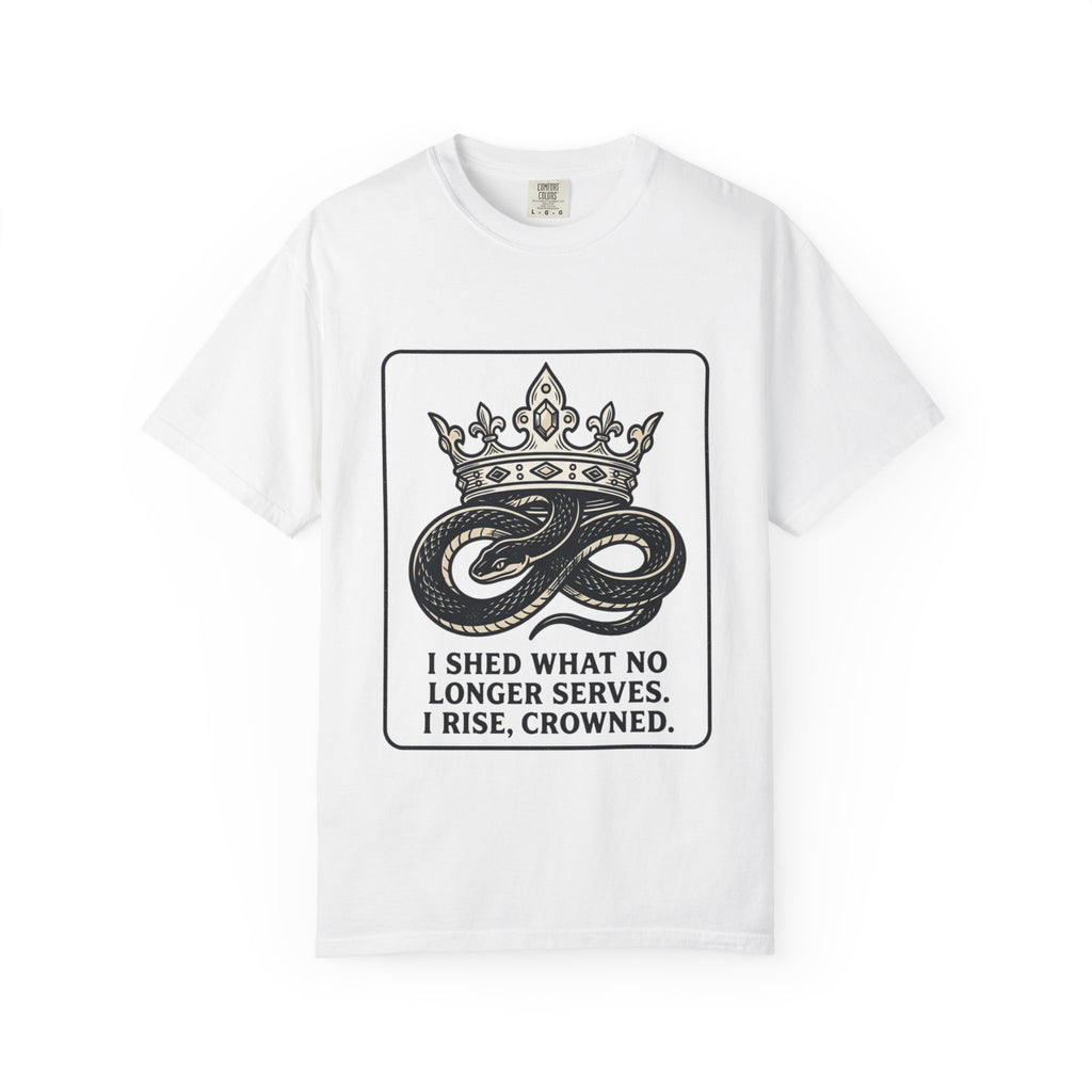 鳳凰冠Tシャツ | 冠ウロボロス再生グラフィックTシャツ | ガーメントダイ ヘビーウェイトコットン | スピリチュアル・トランスフォーメーション アパレル