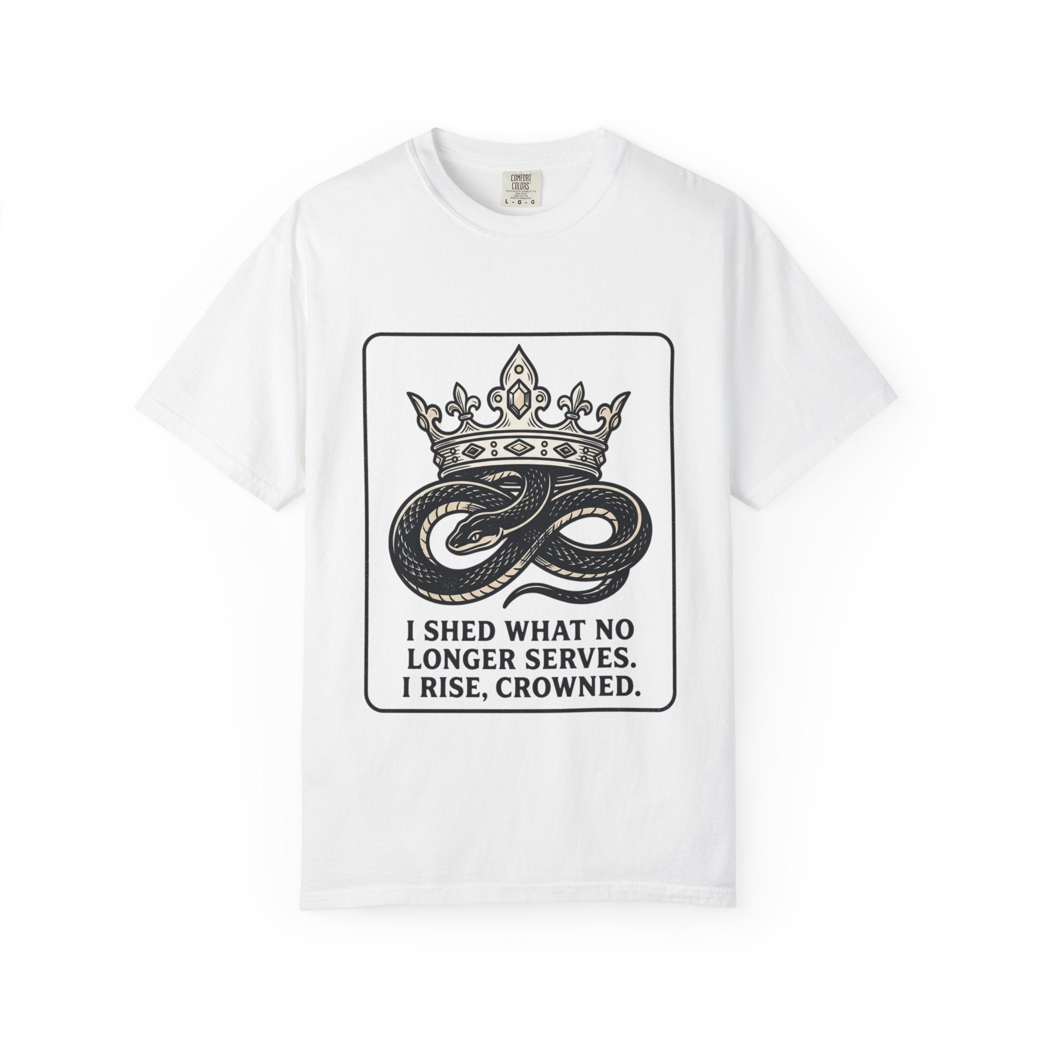 鳳凰冠Tシャツ | 冠ウロボロス再生グラフィックTシャツ | ガーメントダイ ヘビーウェイトコットン | スピリチュアル・トランスフォーメーション アパレル