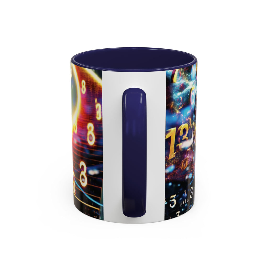 神秘的な数秘術アクセントコーヒーマグ — 宇宙の数字とスパイラルデザイン (11/15oz)