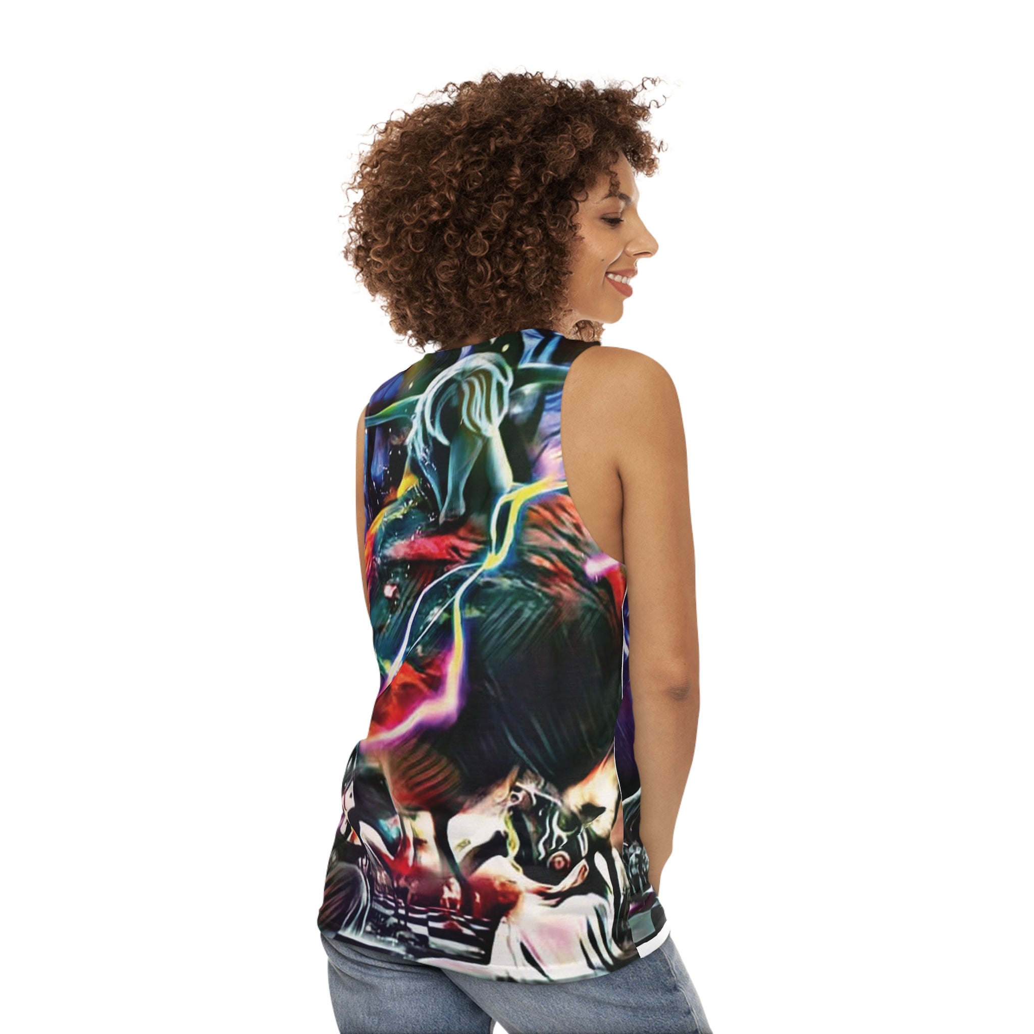 Abstraktes psychedelisches Dance Tank Top — Farbenfroher EDM Festival AOP Print