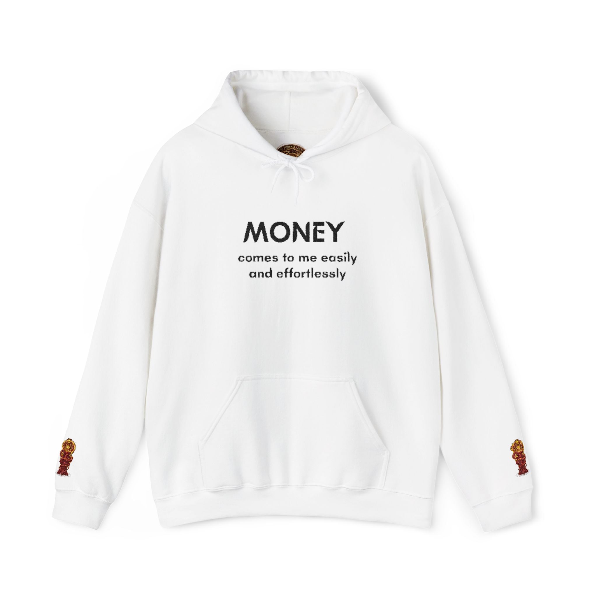Money Comes To Me Hoodie — Positive Affirmation Hoodie with Sleeve Flame Accent