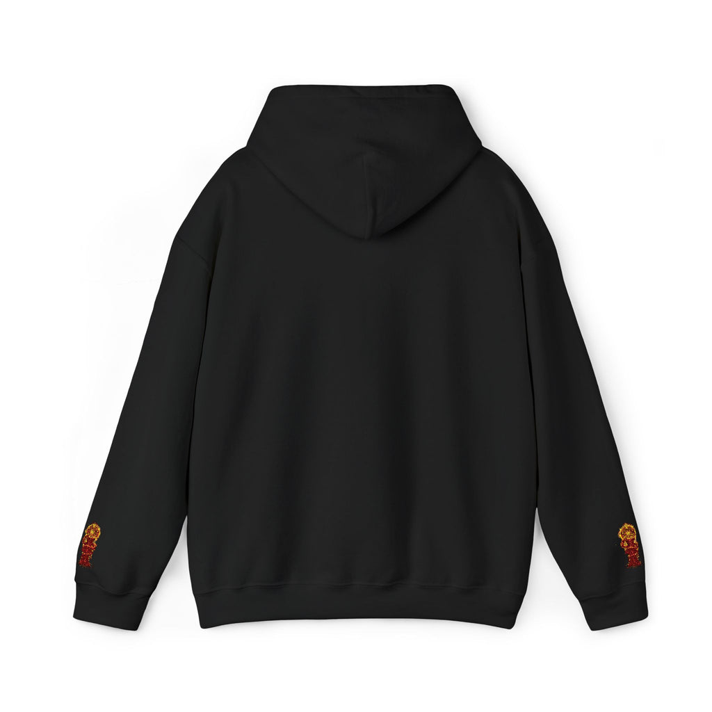 "Geld kommt zu mir" Hoodie — Positiver Affirmations-Hoodie mit Ärmelflammen-Akzent
