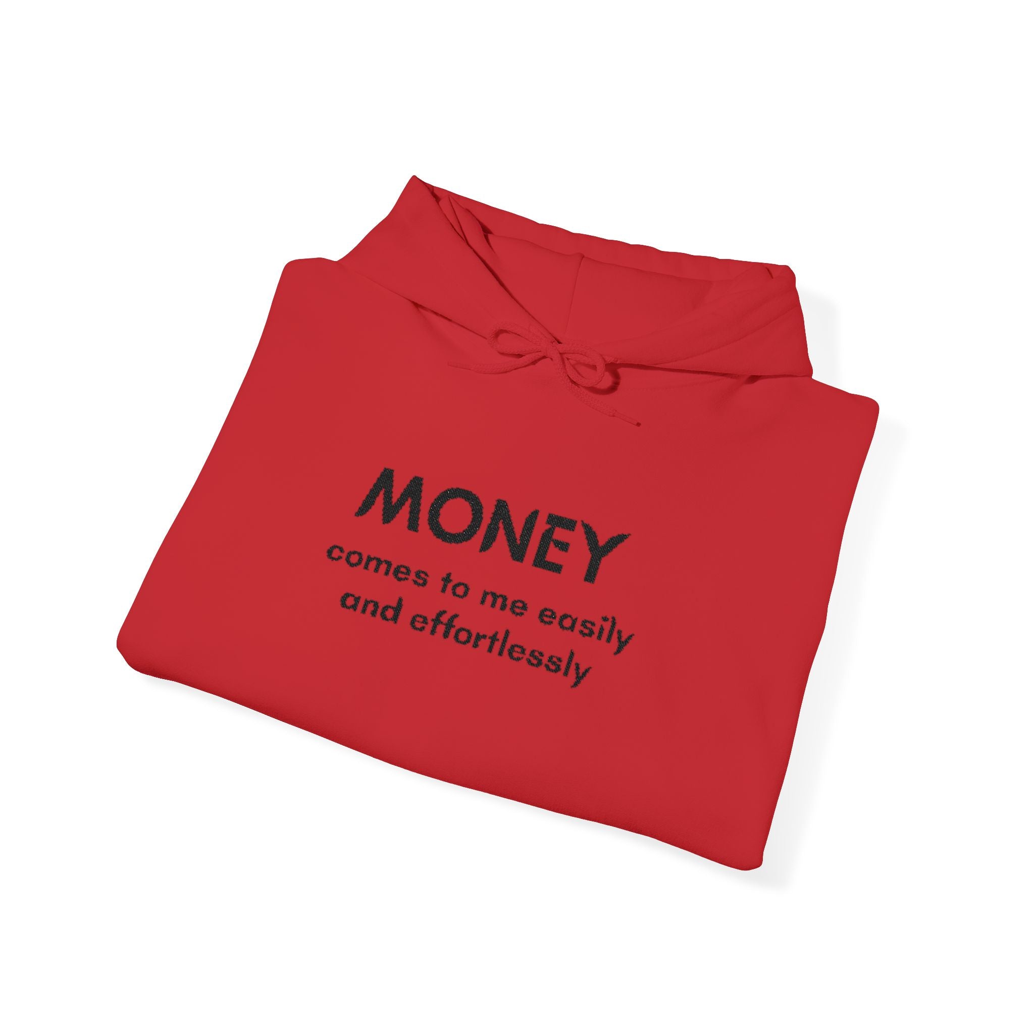 "Geld kommt zu mir" Hoodie — Positiver Affirmations-Hoodie mit Ärmelflammen-Akzent