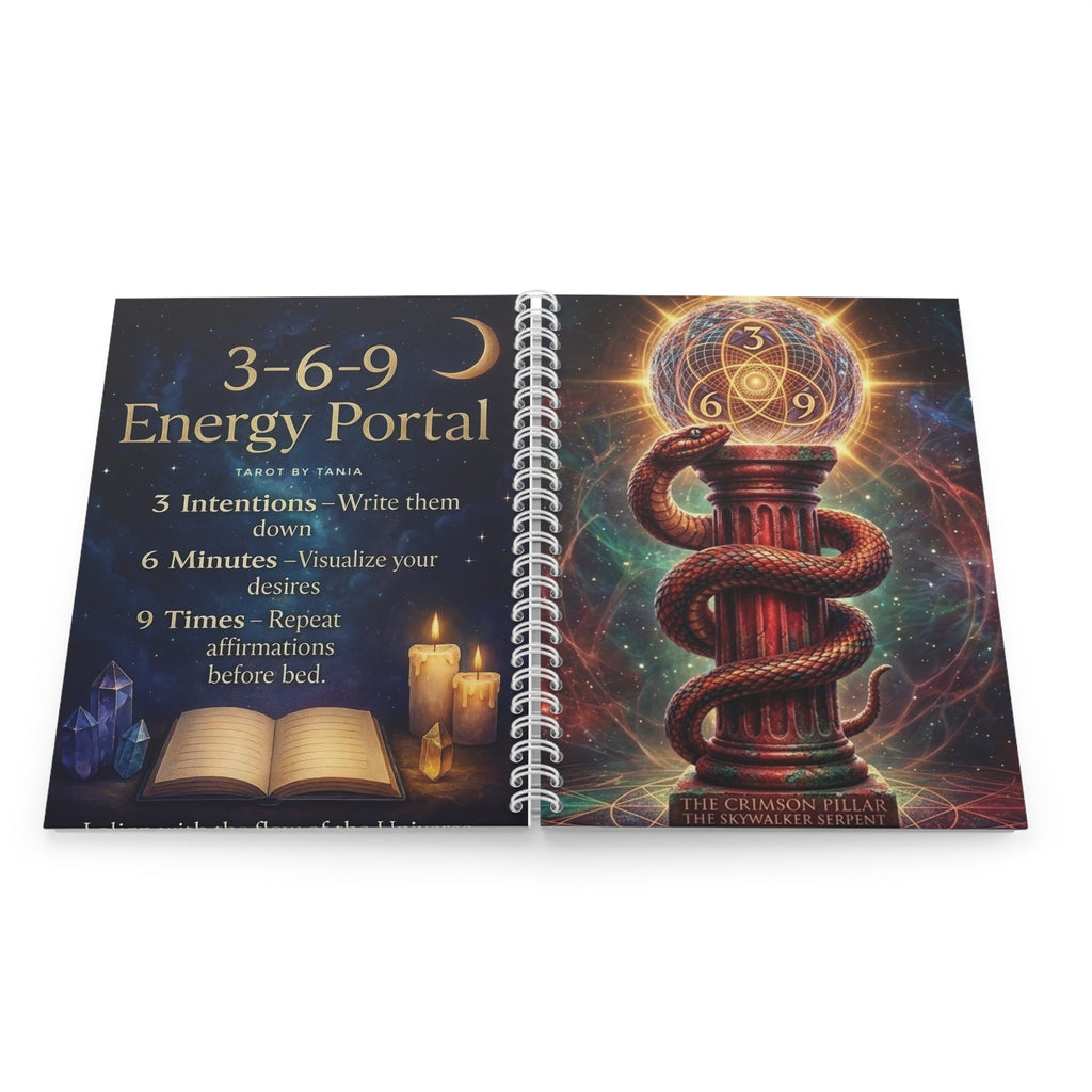 3-6-9 Energy Portal Spiral Notebook  Mystical Snake & Crystal Guided Intention Journal