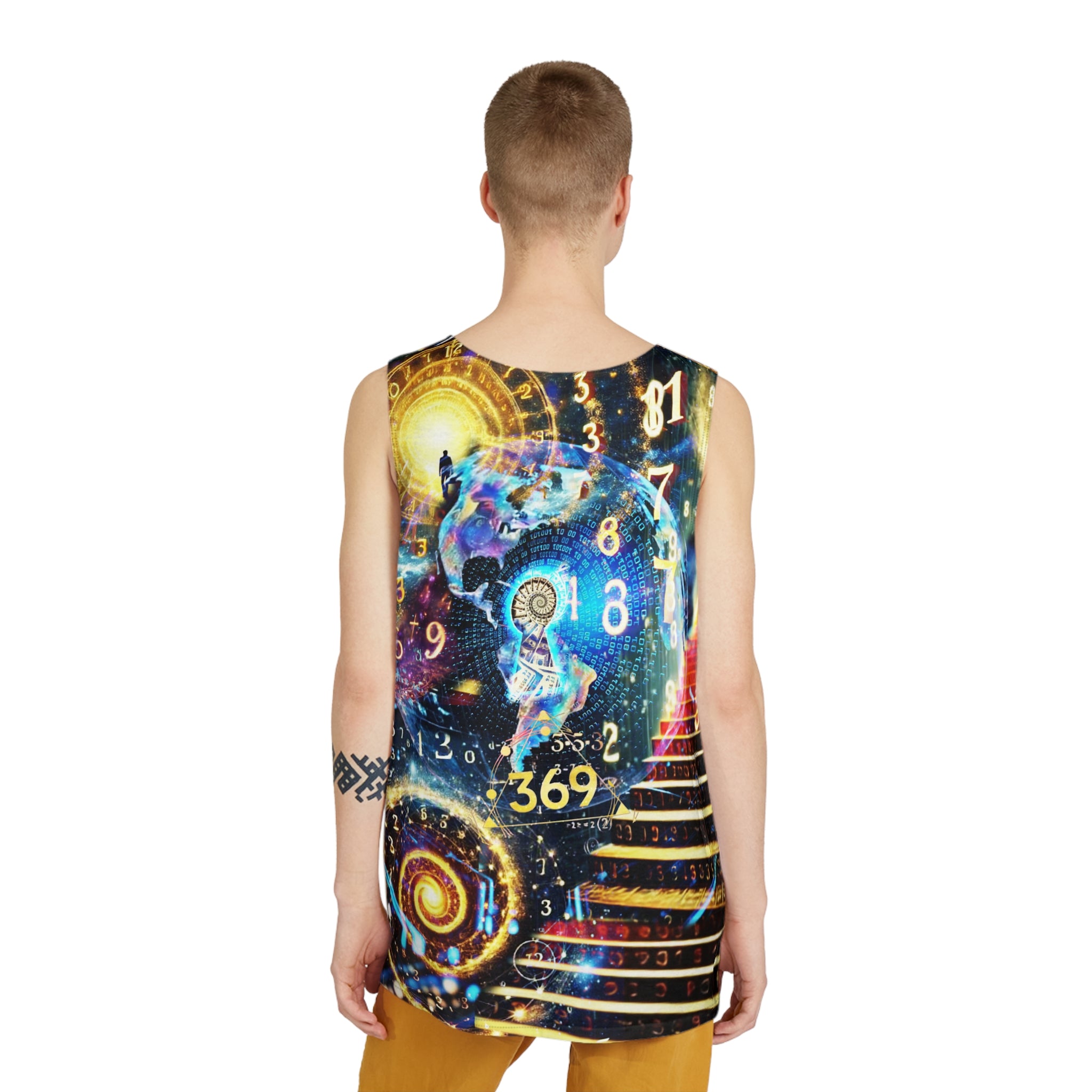 Psychedelic Numerology All-Over Print Tank Top — Cosmic Stairway & Number Pattern