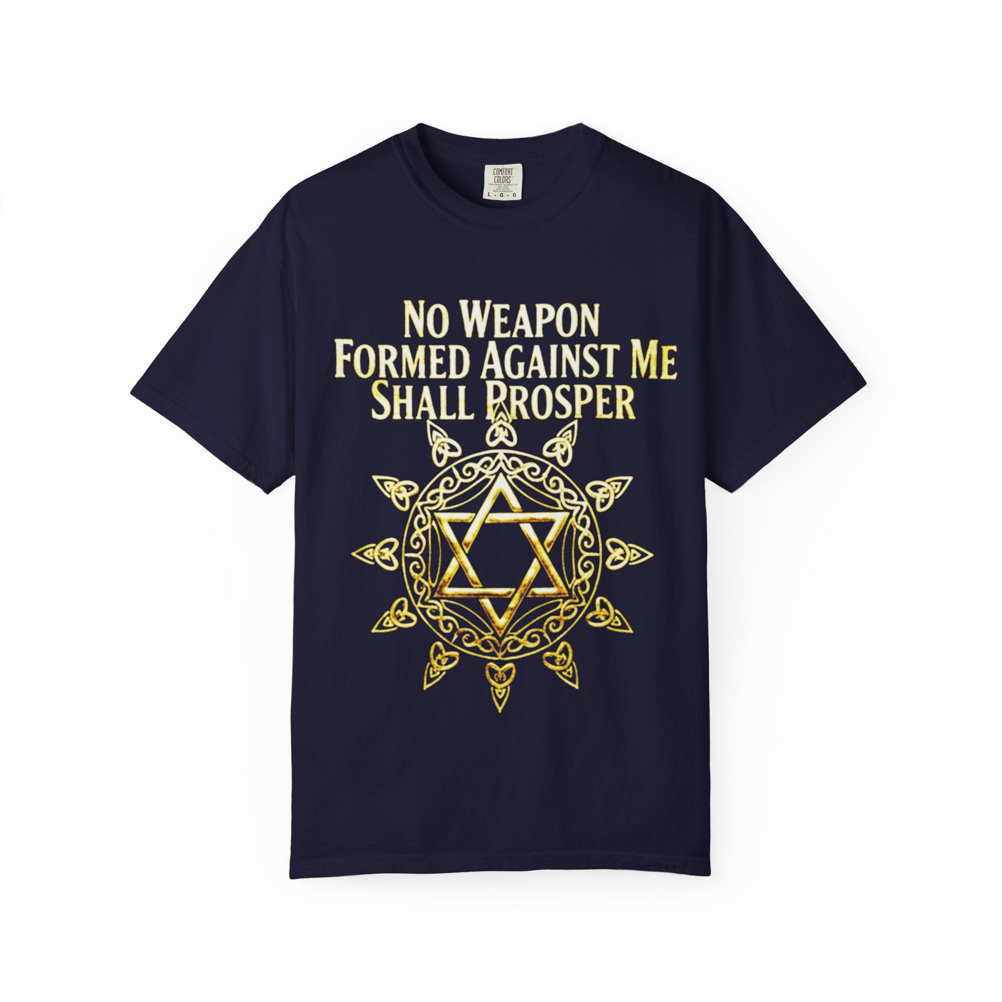 T-shirt Étoile de David Spirituelle — Tee-shirt Inspirant "Aucune arme forgée contre moi ne prospérera"