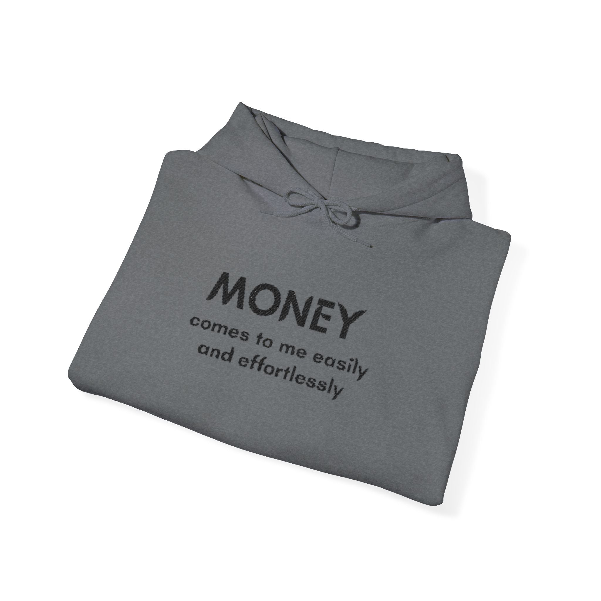 "Geld kommt zu mir" Hoodie — Positiver Affirmations-Hoodie mit Ärmelflammen-Akzent