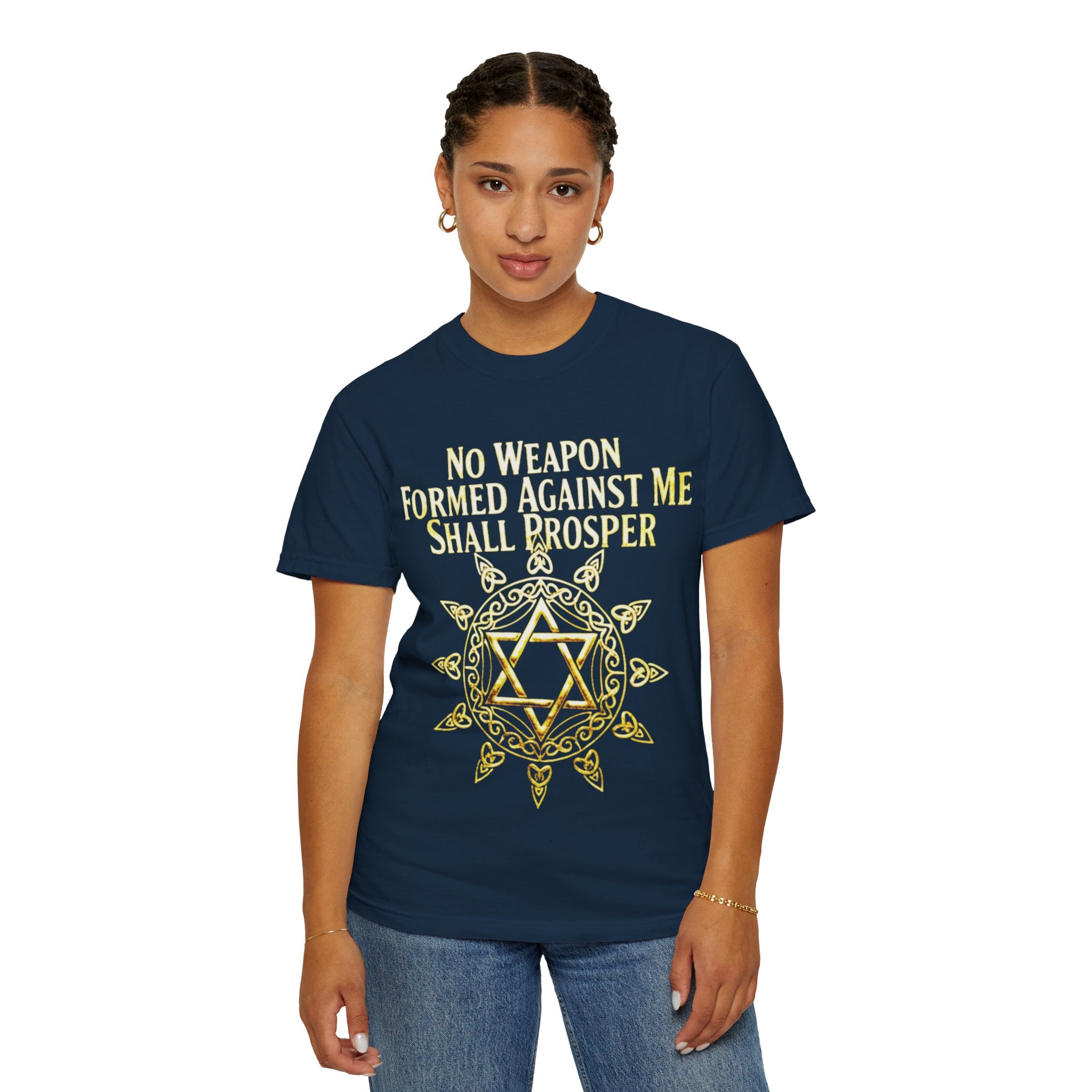 Spiritual Star of David T-Shirt — "No Weapon Formed Against Me Shall Prosper" Inspirational Tee
